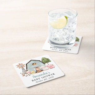 Hoftiere, Süße Tiere, Blaue Scheune, Babyparty Rechteckiger Pappuntersetzer