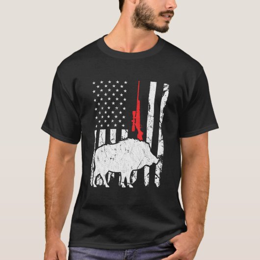 Hog Hunting Us Flag Patriotic American Rifle T-Shirt (Vorderseite)
