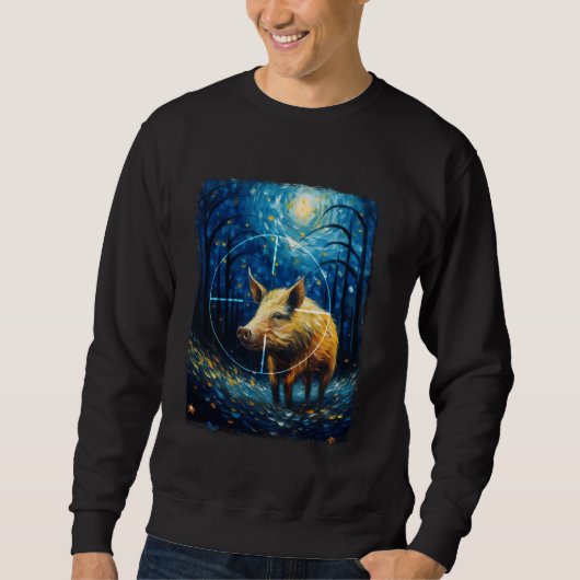 Hog Jagd Hog Hunter Starry Night Painting Sweatshirt (Vorderseite)