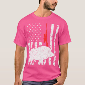 Hog Junting US Flag Patriotic American Rifle T-Shirt