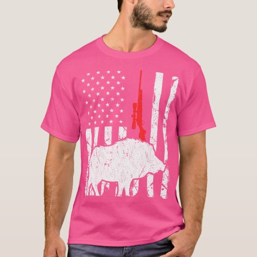 Hog Junting US Flag Patriotic American Rifle T-Shirt (Vorderseite)