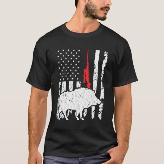 Hog Junting US Flag Patriotic American Rifle T-Shirt (Vorderseite)