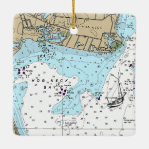 Hog Neck Bay NY Nautical Chart Keramikornament