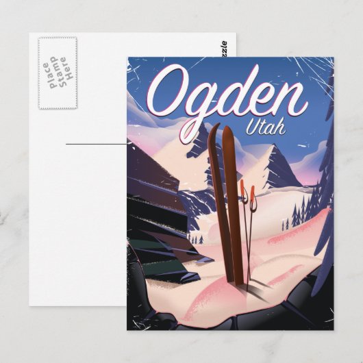 Hogden, Utah Ski Poster Postkarte (Vorne/Hinten)