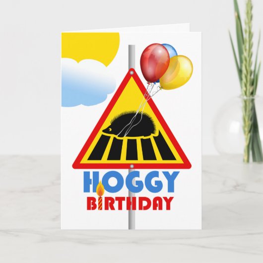 Hoggy Birthday, Hedgehog Crossing Road Sign Karte (Vorderseite)