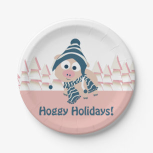Hoggy Holidays! Niedliches Winterschwein Pappteller