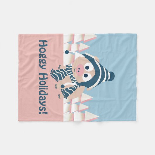 Hoggy Holidays! Winterschwein Fleecedecke (Vorderseite (Horizontal))