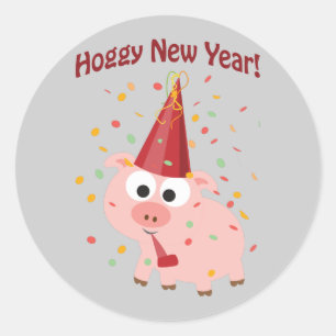 Hoggy Neues Jahr! Runder Aufkleber
