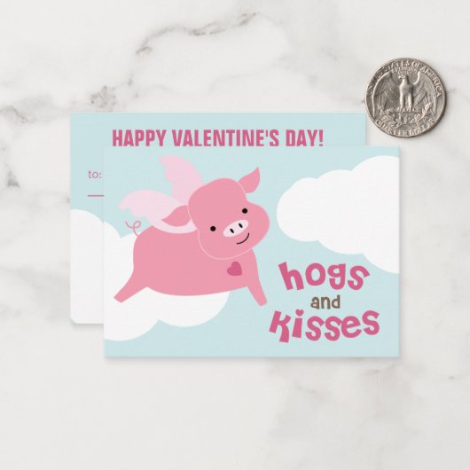 Hogs and Kisses Classroom Valentines Mitteilungskarte (Vorderseite/Rückseite Beispiel)
