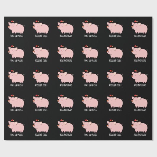 Hogs and Kisses Funny Hog Pig Pun Dark BG Geschenkpapier (Flach)