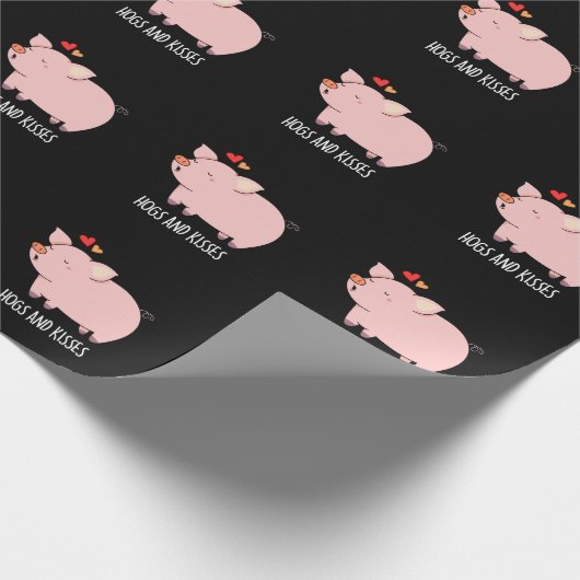 Hogs and Kisses Funny Hog Pig Pun Dark BG Geschenkpapier (Ecke)