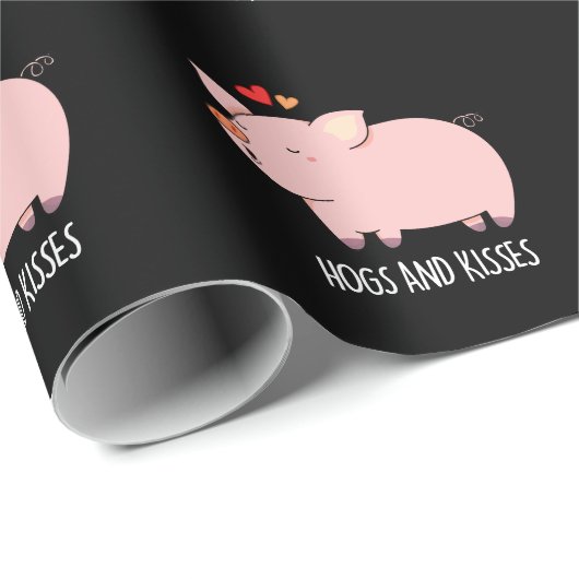 Hogs and Kisses Funny Hog Pig Pun Dark BG Geschenkpapier (Rolleneckpunkt)