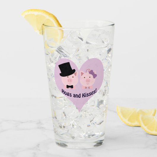 Hogs and Kisses Niedlich Pig Couple Glas (Vorderseite Ice)