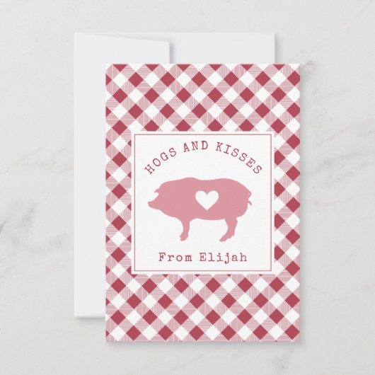 Hogs & Kisses Foto Gingham Classroom Valentine Karte (Vorderseite)