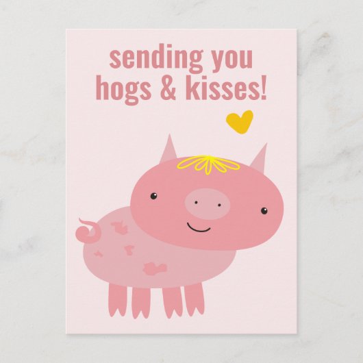Hogs & Kisses - Niedlicher Schweinekreis - Valenti Postkarte (Vorderseite)