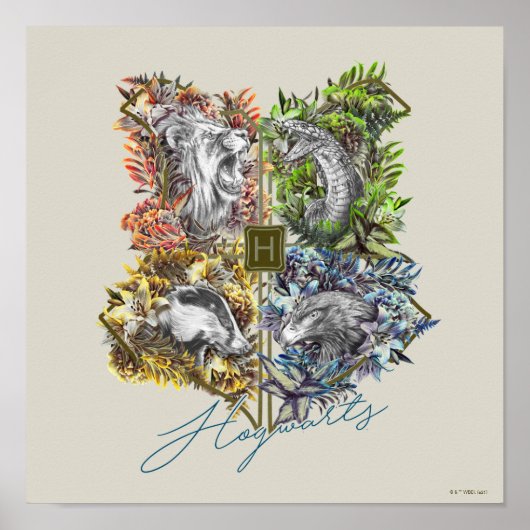 HOGWARTS™ Abzeichen Blumen Grafik Poster (Vorne)