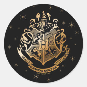 HOGWARTS™ Glänzendes Goldenes Wappen Runder Aufkleber