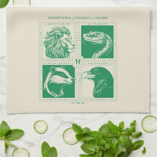 HOGWARTS™ Haus-Tiere-Grid Geschirrtuch (Gefaltet)