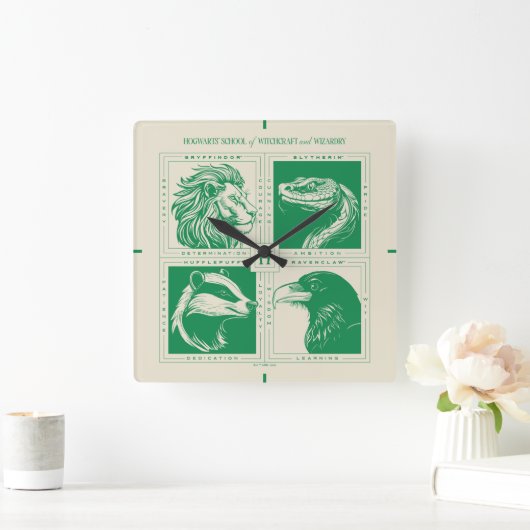 HOGWARTS™ House Animals Grid Quadratische Wanduhr (Zuhause)