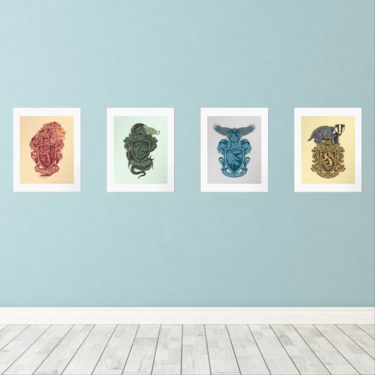 HOGWARTS™ House Wappen Tome Illustrationen Bilderwand Sets (Holzboden)