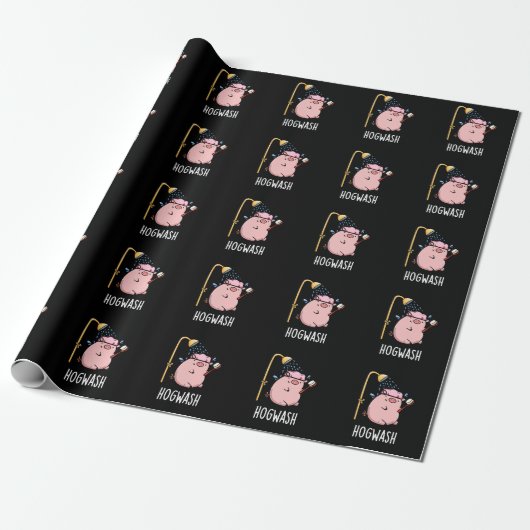Hogwash Funny Pig Pun Dark BG Geschenkpapier (Ungerollt)