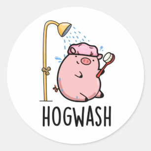 Hogwash Funny Pig Pun Runder Aufkleber