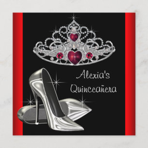 Hohe Absätze Tiara Rot Schwarz Quinceanea Einladung