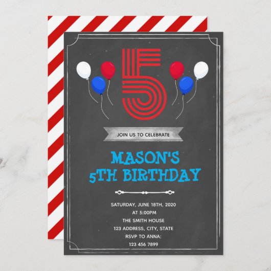 Hohe Einladung zu fünf Jahren (Vorne/Hinten)