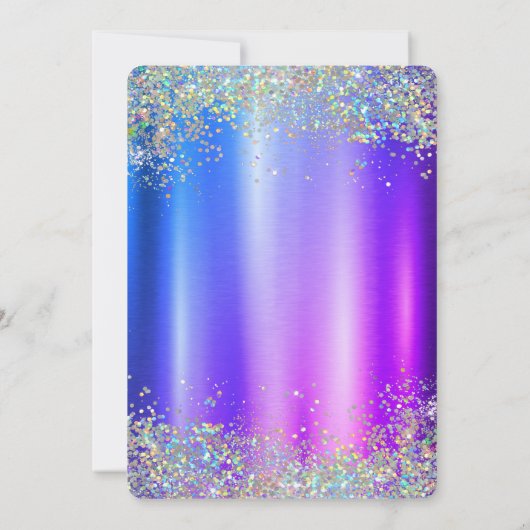 Hohe Fersen, farbenfrohe Konfetti Lila Altersvorso Einladung (Rückseite)