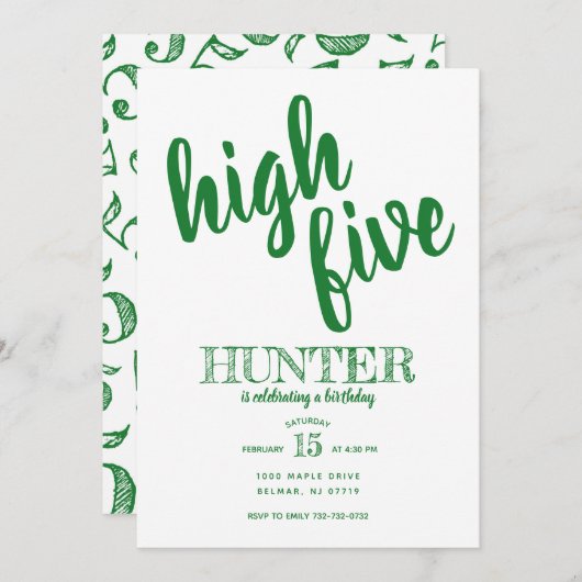 Hohe Fünf Geburtstage Einladung Grün (Vorne/Hinten)