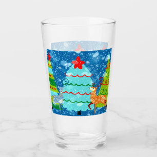 Hohe Glas-Weihnachtsdekoration mit Bäumen, Hirsche Glas