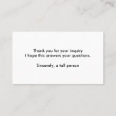 Hohe Personen-Visitenkarten Visitenkarte (Rückseite)