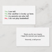 Hohe Personen-Visitenkarten Visitenkarte (Vorne/Hinten)