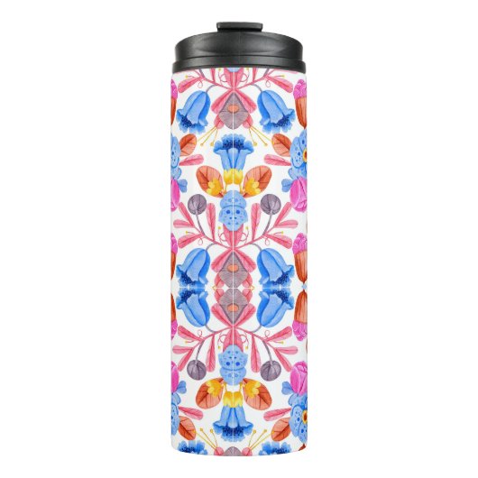 Hohe Reisebecher mit einem lebendigen Blumenmuster Thermosbecher (Vorderseite)