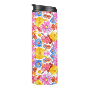 Hohe Reisebecher mit lebendigem Blumenmuster Thermosbecher