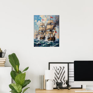 Hohe Schiffe auf einem tobenden Meer Poster