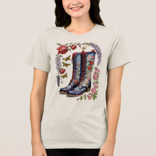 Hohe Stiefel mit Flieder Rosen und Schmetterlingen Tri-Blend Shirt