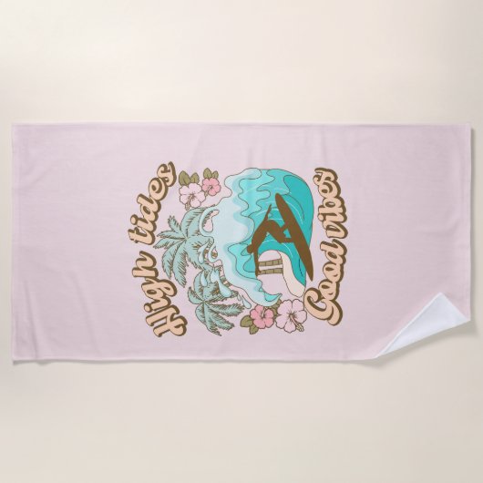 Hohe Tiden Gutes Vibes Beach Life Surfen Tropisch Strandtuch (Vorderseite)