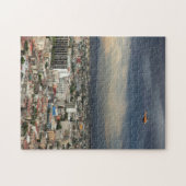 Hohe Winkelsicht von Stadtbild gegen bewölkten Puzzle (Horizontal)