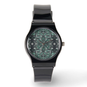 Höhen Dunkelgrüne Abstrakte Aquarellkunst Armbanduhr