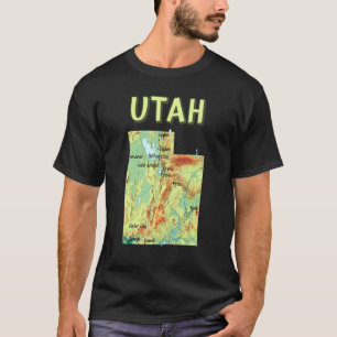 Höhenkarte des Utah Staat zu den wichtigsten Seen  T-Shirt