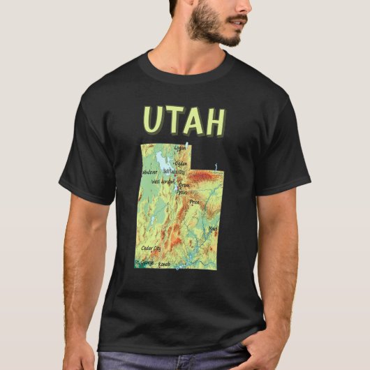 Höhenkarte des Utah Staat zu den wichtigsten Seen  T-Shirt (Vorderseite)