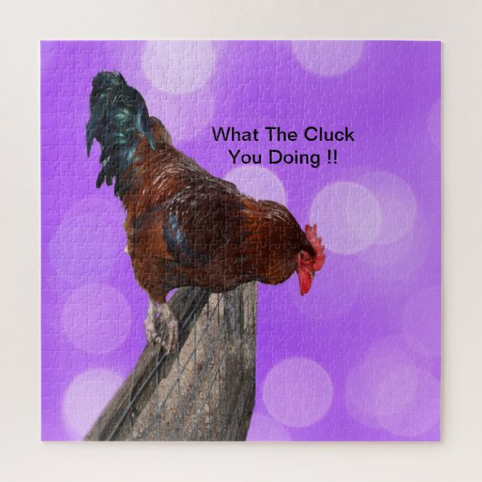 Höhepunkt in Majestät: Rooster on Dreamy Lila Glow Puzzle (Vertikal)