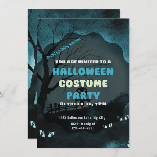 Höhepunkt mit Jack-O' Lantern Head Blue Halloween Einladung (Vorne/Hinten)