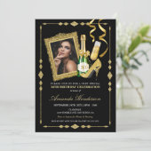 Hoher Absatz und Champagner - Geburtstag von Fraue Einladung (Stehend Vorderseite)