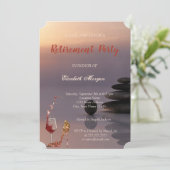 Hoher Absatz, Weinglas, Zen-Steine-Rente-Party Einladung (Stehend Vorderseite)