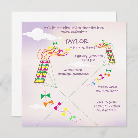 Höher - Drachen zum Geburtstag - 6 Einladung (Vorne/Hinten)