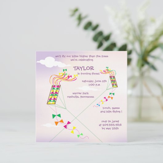 Höher - Drachen zum Geburtstag - 6 Einladung (Stehend Vorderseite)