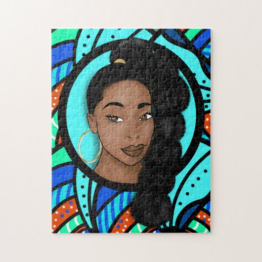 Hoher Ponytail, natürliche Schönheit, blaues Abstr Puzzle (Vertikal)