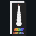 Hoher Snowman   "MERRY CHRISTMAS!" in Regenbogente Karte<br><div class="desc">Dieses alberne Weihnachtskarten-Design enthält die Meldung "MERRY CHRISTMAS!" Buchstaben mit einem Regenbogenverlauf. An der Vorderseite befindet sich auch eine Darstellung eines sehr großen Schneemanns. Auf der Rückseite befindet sich eine anpassbare Nachricht.</div>